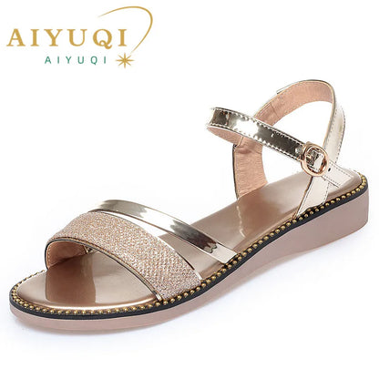 Damen Sandalen Flach Golden Silber Gr. 41-42