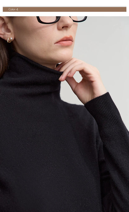 Damen-Rollkragenpullover Wolle-Kaschmir locker einfarbig Herbst