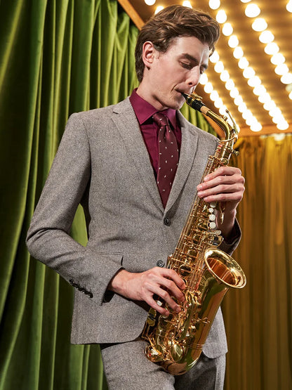 Herren Anzugset aus 55% Wolle: Slim Fit, warm, hellbraun, ideal für Hochzeit & Business.