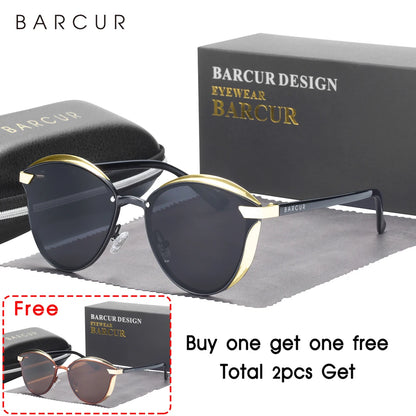 Damen-Sonnenbrille rund Katze Farbverlauf polarisiert UV400 D