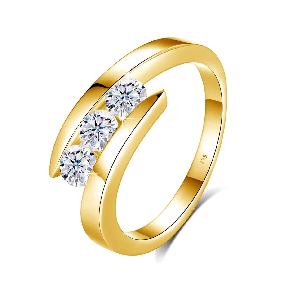 Damen-Ring aus Sterlingsilber 925 Mit Moissanit-Dreistein Und Zertifikat Verlobungs-Schmuck