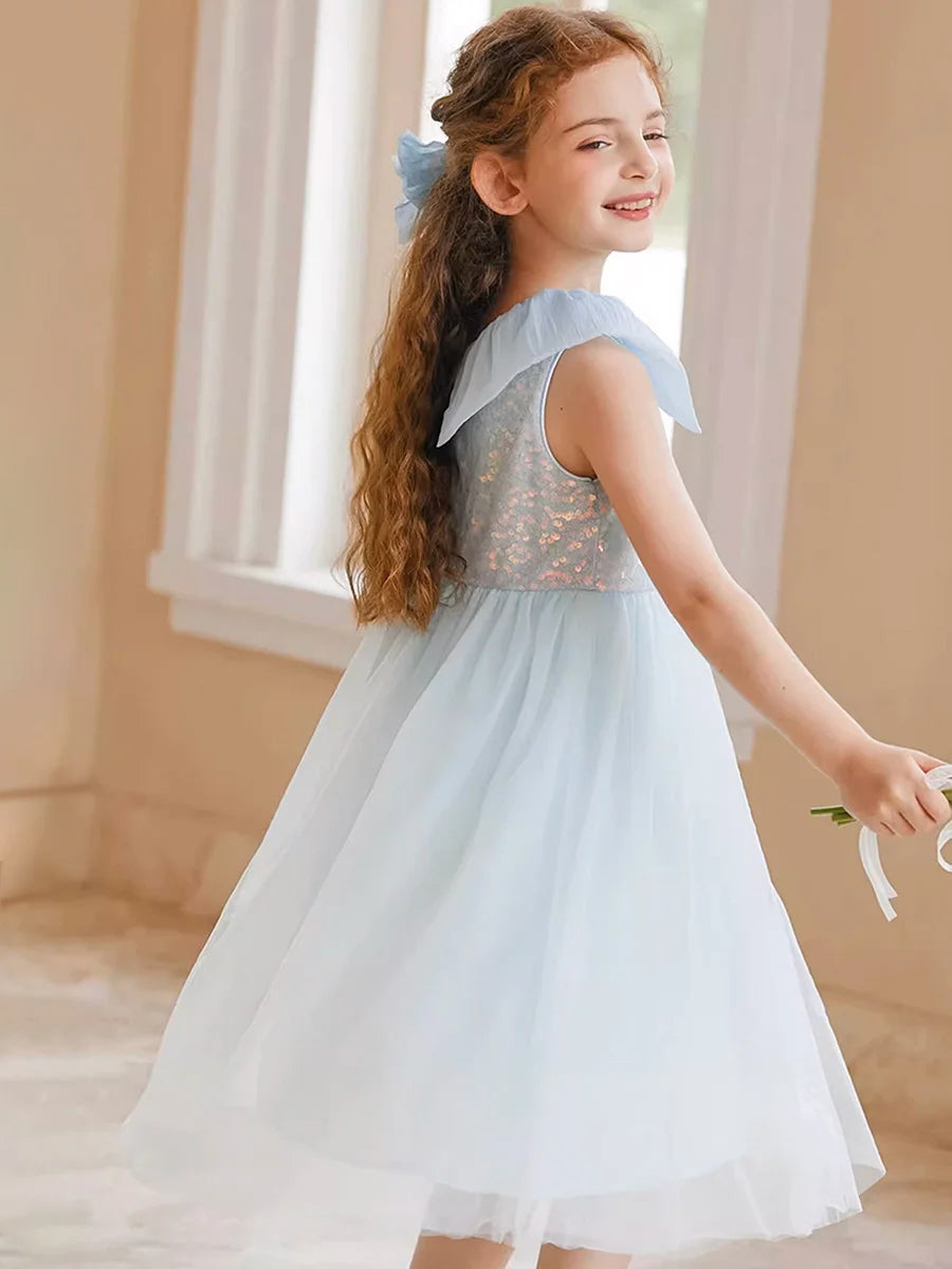 Sommerkleid für Mädchen aus Farbverlauf-Gaze mit Pailletten – Prinzessinnenkleid für Geburtstagsfeier oder Hochzeit als Blumenmädchen
