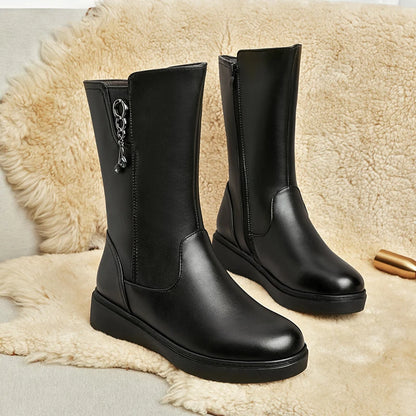 AIYUQI Women's Winter Boots Wool 2025  New Large Size 41 42 43 Women's Snow Boots Wool Flat Women's Mid-Boots