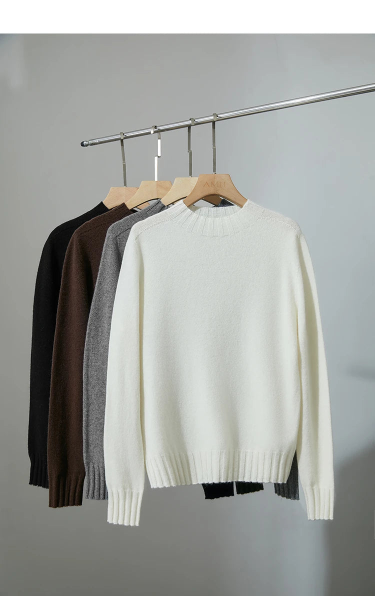 AMII Damenpullover auf Kleiderbügeln, Stehkragen, langarm, creme, schwarz, grau