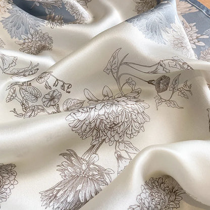 Damen Seidenschal 53cm Blumen quadratisch Satin Wrap Haarband Kopftuch Bandana