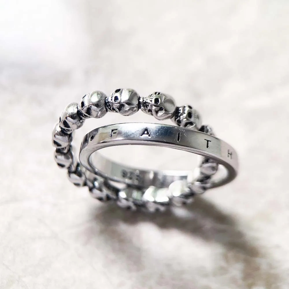 Damen-Ring Totenkopf Love Faith Hope Vintage aus Sterlingsilber