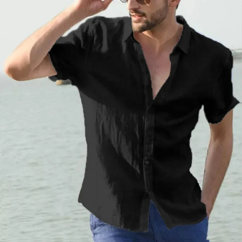 Langes Herrenhemd mit britischem Stil, vertikalen Streifen und schmaler Passform – ideal für den lässigen Look.