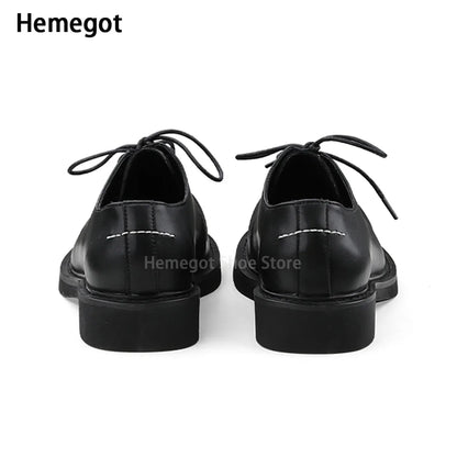 Black Round Toe Derby Shoes Heel Embroidery Large Toe Shoes Niche Casual Leather Shoes Women Leather Casual Shoes Men Unisex