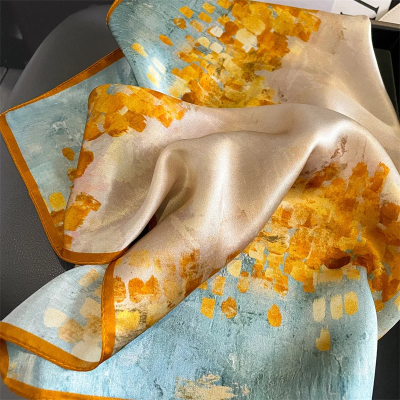 Damen Seidenschal quadratisch Blumen Haarband Bandana Satin Halstuch Frühling
