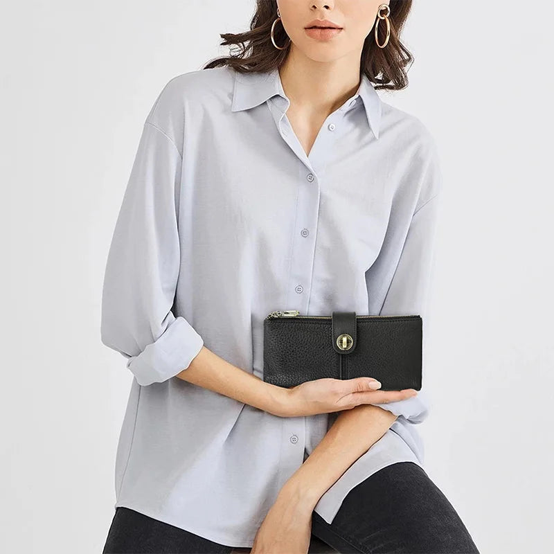 Damen Echtleder Lange Geldbörse Vintage RFID Clutch Portemonnaie Kartenhalter Reise