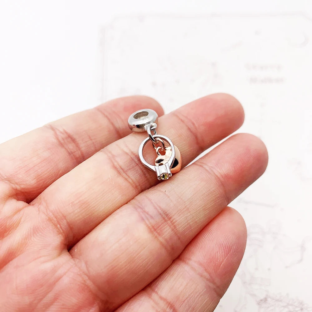 Damen-Charm-Anhänger Herz Ring Roségold romantische Hochzeit aus Sterlingsilber