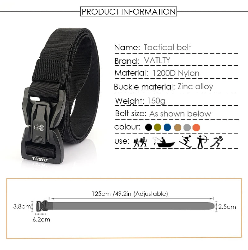 VATLY Techwear Nylon-Gürtel 2,5 cm Schnellverschluss Unisex Taktisch