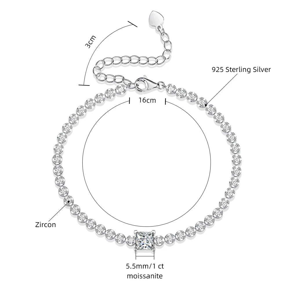 Damen-Tennisarmband Princess Cut mit Moissanit