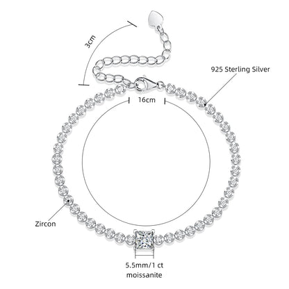 Damen-Tennisarmband Princess Cut mit Moissanit