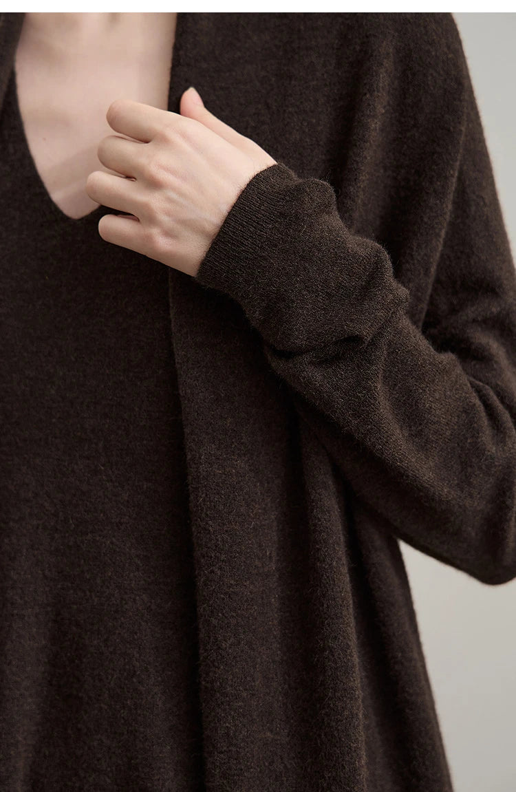 Damen-Strickjacke lang locker Raglan Wolle-Mix Herbst-Winter