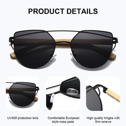 Damen-Sonnenbrille Katzenauge Bambus UV400 polarisiert Luxus