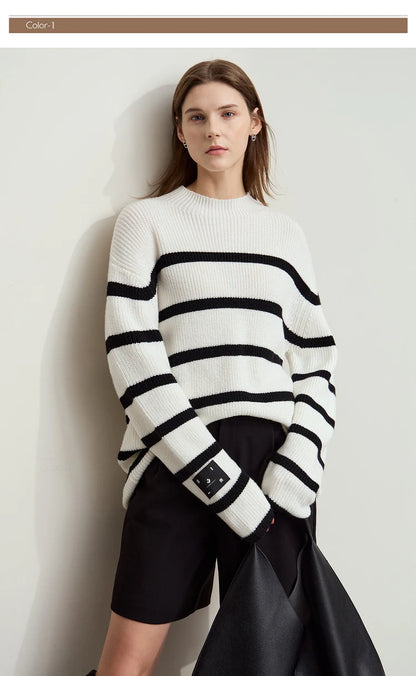 Damen-Strickjacke Streifen Stehkragen Kontrastfarben locker Weihnachten Winter