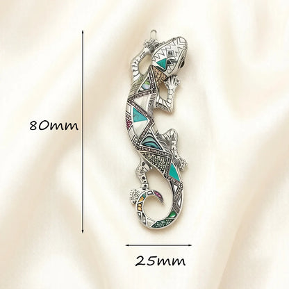 Echsen-Anhänger aus 925 Sterlingsilber, türkisfarbene Akzente, ca. 80×25 mm