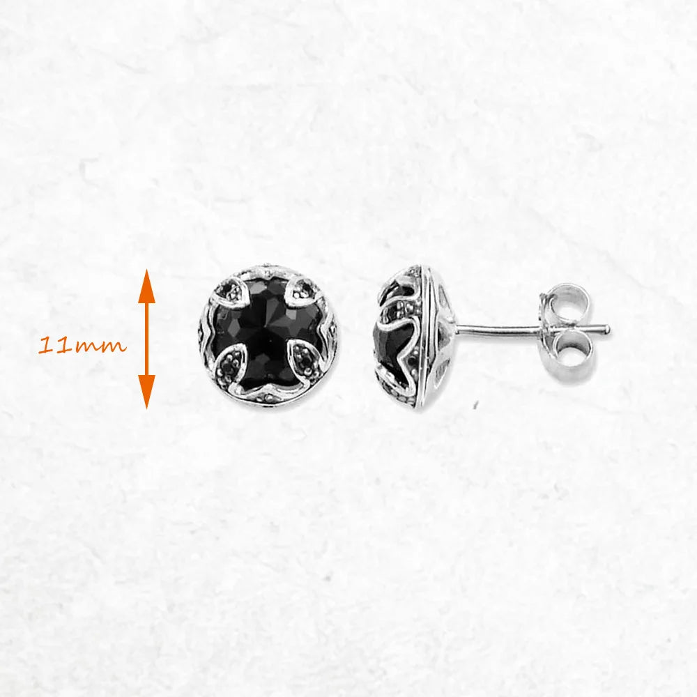 Damen-Ohrstecker Lotus schwarz glamourös Vintage aus Sterlingsilber