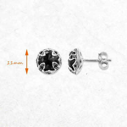 Damen-Ohrstecker Lotus schwarz glamourös Vintage aus Sterlingsilber