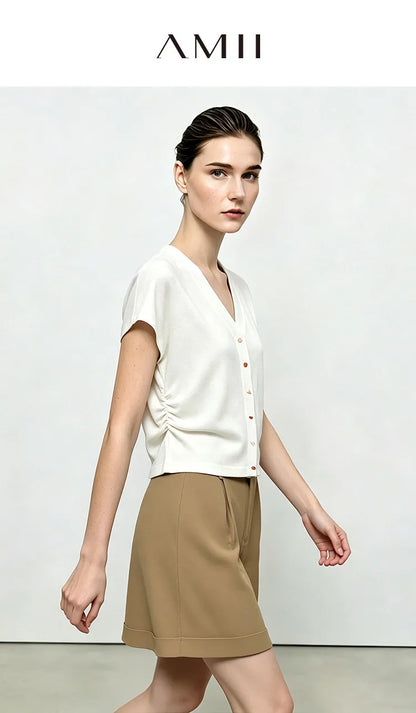 Damen V-Ausschnitt Cardigan Crop Kurzarm Viskose Sommer