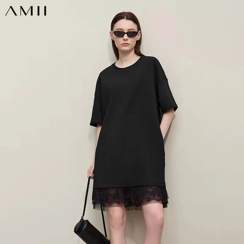 Elegant Damen Midi Kleid Aus Baumwolle Mit Spitze Und Schultereinschnitt