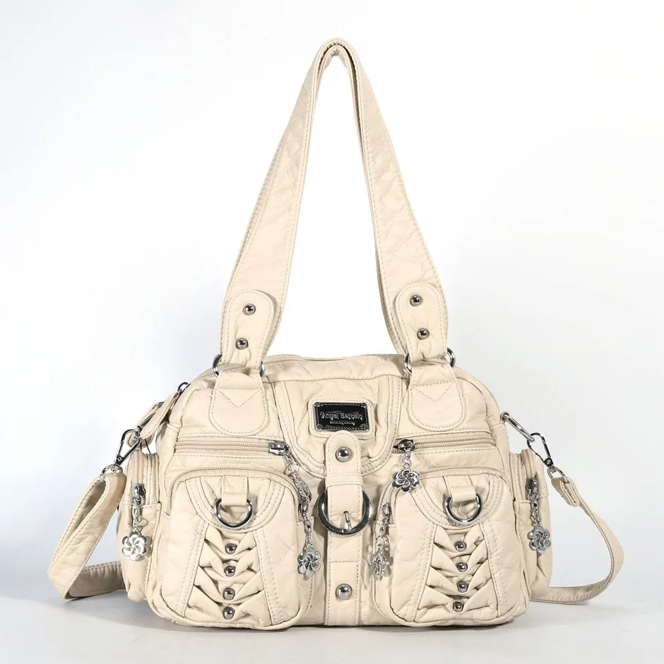 Damen-Satchel-Tasche aus PU mit Reißverschluss und viel Stauraum für Smartphone und Wertsachen