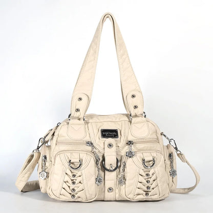 Damen-Satchel-Tasche aus PU mit Reißverschluss und viel Stauraum für Smartphone und Wertsachen