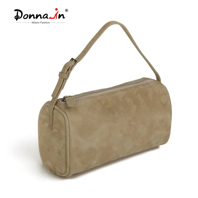 Veloursleder Henkeltasche Mit Top-Handle Und Abnehmbarer Schultergurt