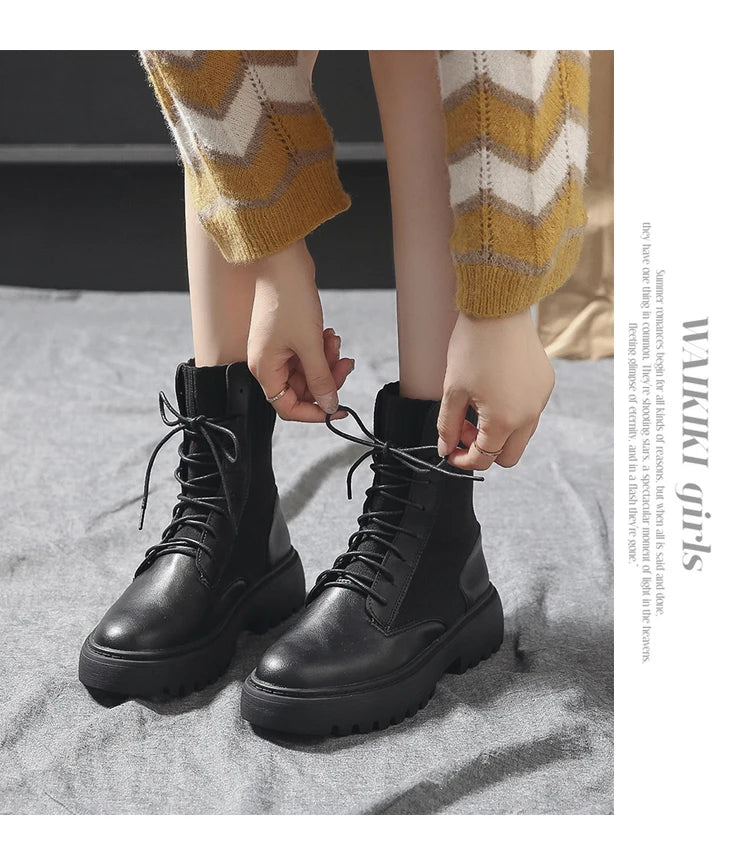 AIYUQI Women Winter Boots Shoes Genuine Leather Flat Fur Ankle Boots Women Platform Fashion Women's Socks Boots