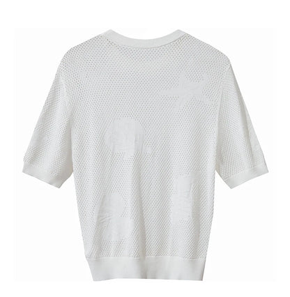 Damen Top im minimalistischen Ozean-Stil mit Perlenbesatz und durchbohrten Löchern