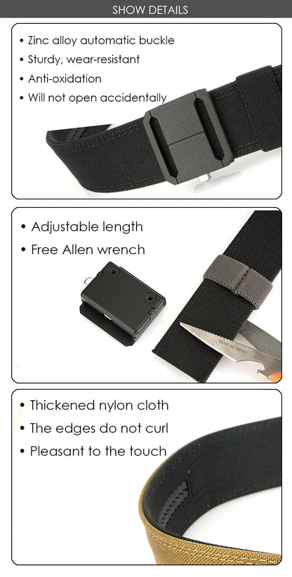 Herren-Taktischer Gürtel mit automatischem Schnallenverschluss aus Nylon Outdoor und Alltag