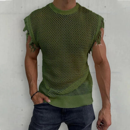 Ärmelloses Herren-Sportshirt mit gekämmter Textur – elastisches, schnelltrocknendes Fitness- und Freizeit-Top für den Sommer