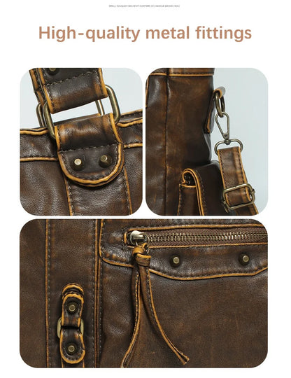 Damen-Schultertasche aus PU mit Mehrfachfächern Bronze Vintage Look Geräumige Innentaschen
