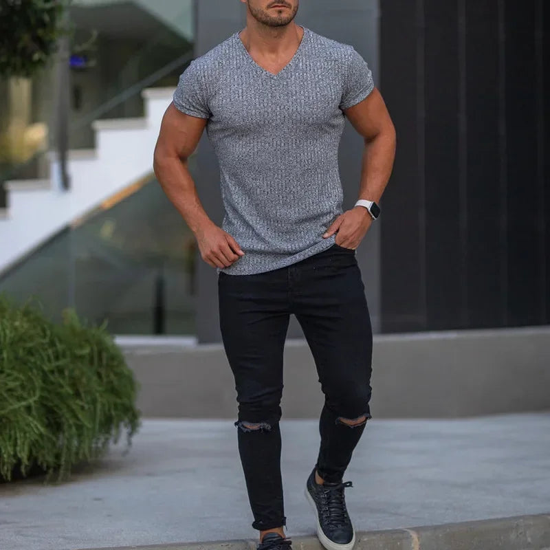 Modisches Herren-Casual-T-Shirt mit Streifen und Rundhalsausschnitt – ideal für den Sommer