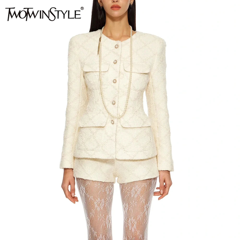 Damen-Blazer mit Rüschen und Patchwork-Design, langärmelig und mit Reverskragen – ideal für den Alltag