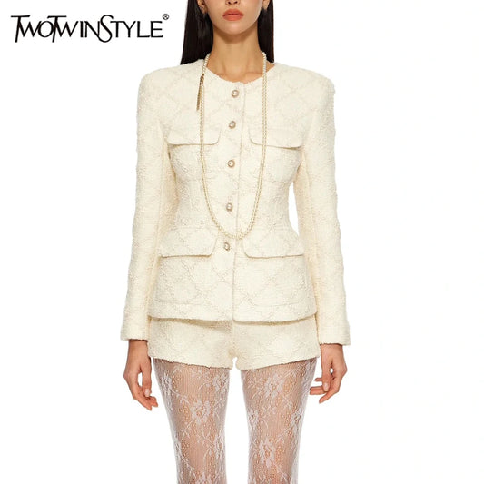 Damen-Blazer mit Rüschen und Patchwork-Design, langärmelig und mit Reverskragen – ideal für den Alltag
