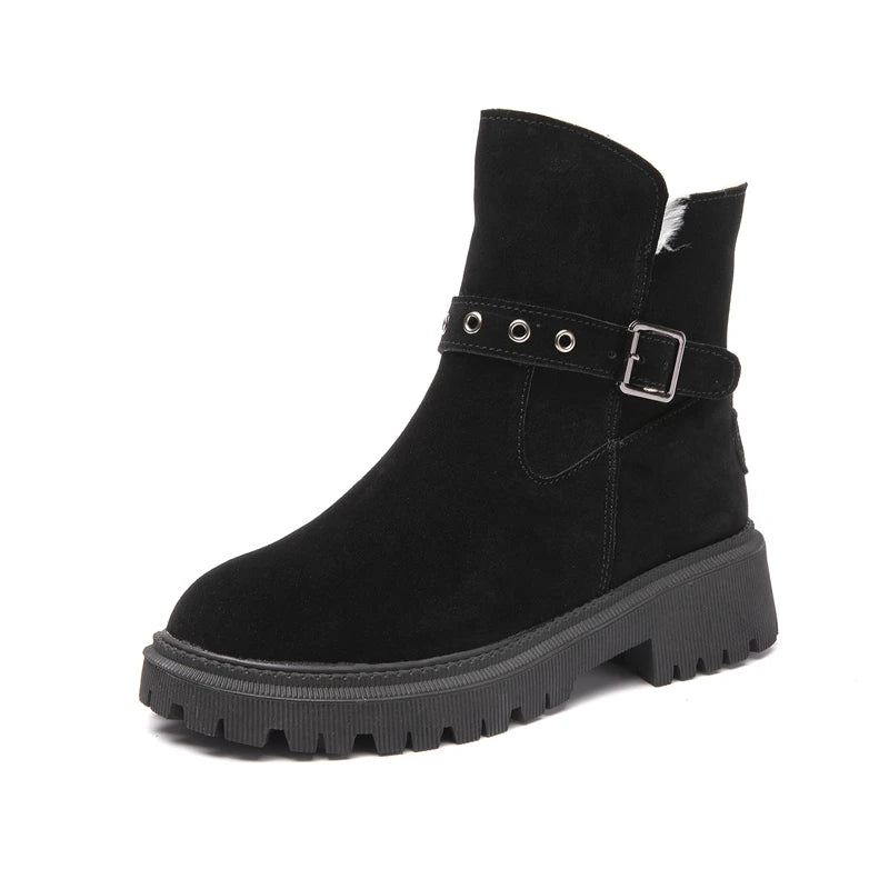AIYUQI Women's Snow Boots Suede Genuinen Leather New Large Size Thick Warm Women Winter Boots Casual Women's Ankle Boots