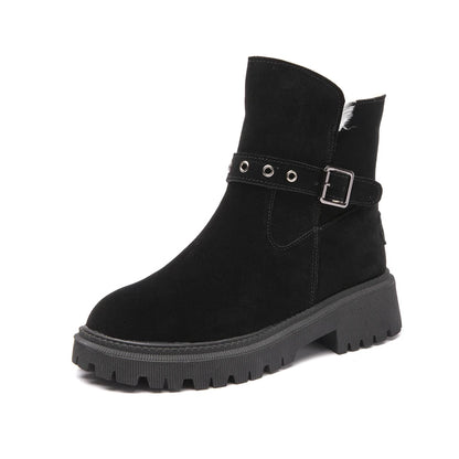 AIYUQI Women's Snow Boots Suede Genuinen Leather New Large Size Thick Warm Women Winter Boots Casual Women's Ankle Boots