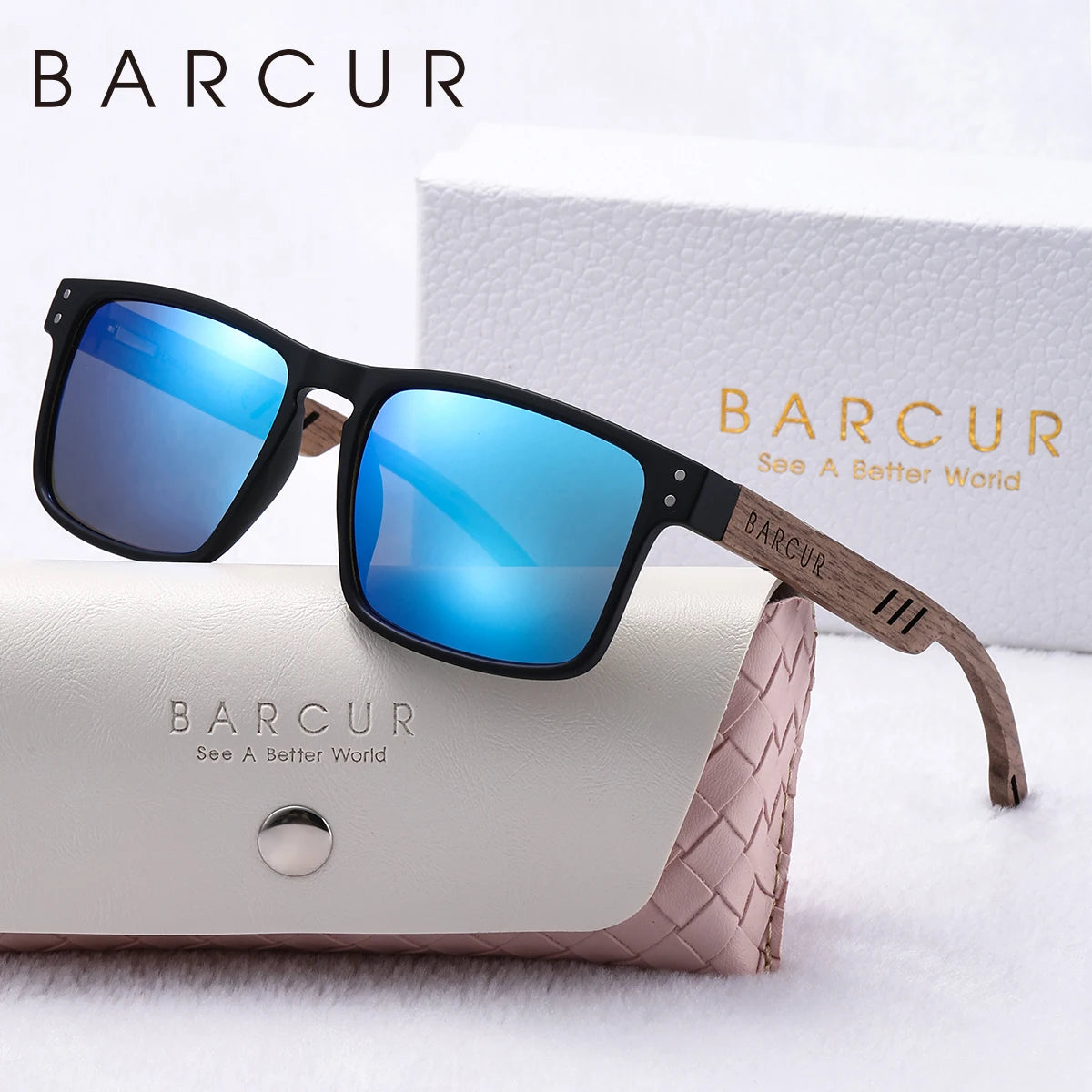 Damen-Sonnenbrille Holz Walnuss Doppelrund Nagel polarisiert UV400