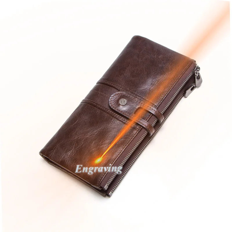 Herren Echtleder Lange Geldbörse Vintage 13 Fächer Kartenhalter Fotohalter Reise