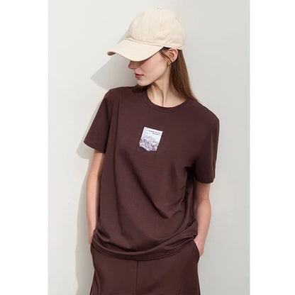 Damen T-Shirt aus Baumwolle mit lässigem O-Ausschnitt und modischer Stickerei