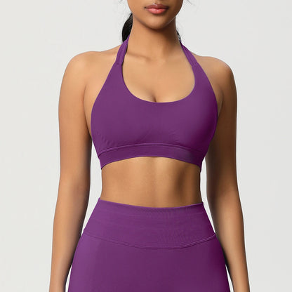 Nahtloser Sport-BH mit Push-up, violett, Racerback, Rundhalsausschnitt, flacher Sitz