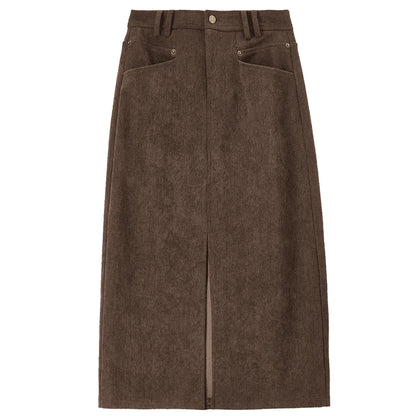 Damen Midi Cord-Rock mit Schlitz am Saum für elegante Büro-Outfits