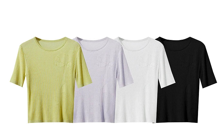 Kurzarm-Pullover-Farbset: gelbgrün, weiß, hellgrau, schwarz mit Rundhals, Rippstrick