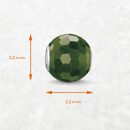 Grüner facettierter Perlen-Charm, ca. 12 x 11 mm, 925er Sterlingsilber