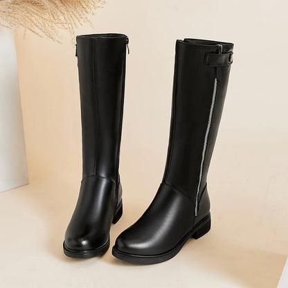 AIYUQI  Women Winter Boots 2025 New Genuine Leather Long Boots Women Big Size 41 42 43 Wool Warm Zipper Riding Boots Women