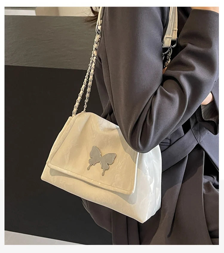 Elegante Damen Schultertasche aus PU-Leder mit Schmetterlings-Dekor