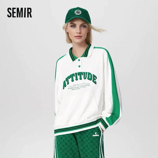 Semir 2024 POLO Shirt Frauen Oversize Brief gedruckt Kontrast Farbe Sport Mode grundlegende Neue Frühling Tops Shirt