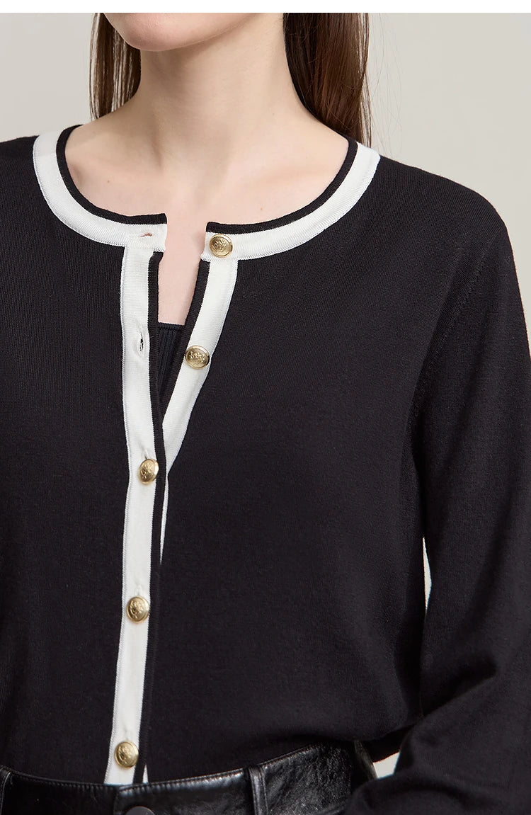 Damen-Strickjacke Rundhals Patchwork gerade elegant vielseitig Herbst